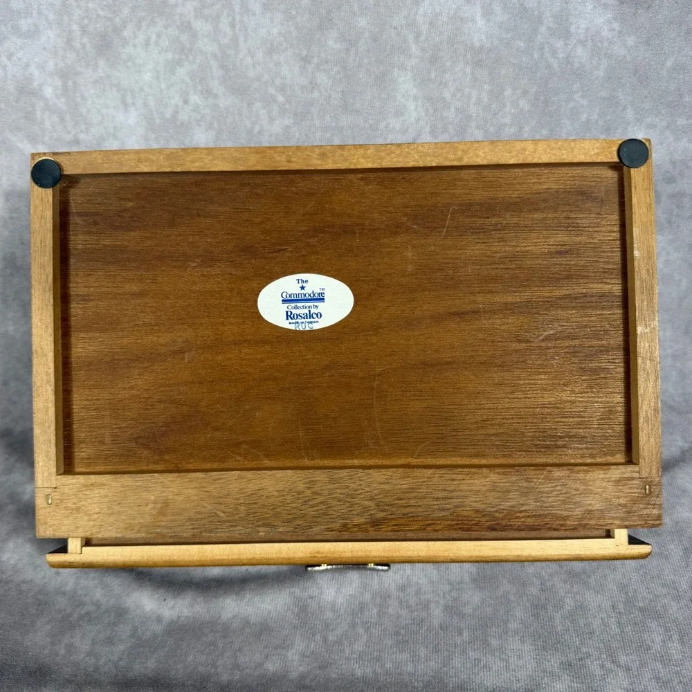 Vtg Rosalco The Commodore Wood Jewelry Box Dresser Valet Tray Organizer Drawer